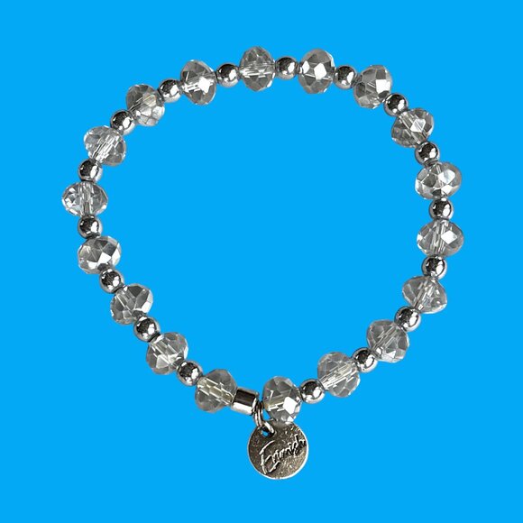 Erimish Faceted Soft Grays Beaded Bracelet Logo Tag Stackable Stretch - Picture 2 of 3